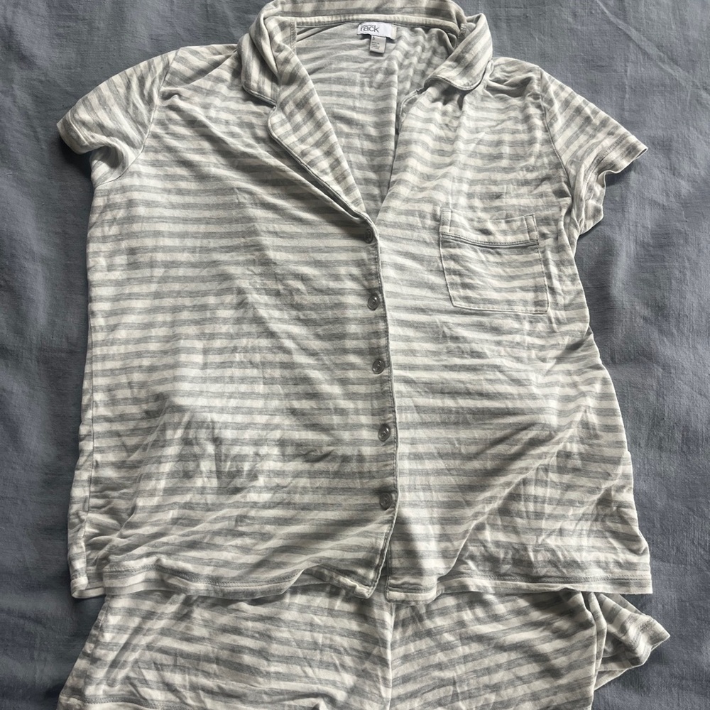 Nordstrom Gray and White Striped PJ Set sz S